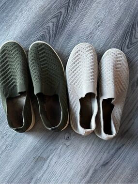 Williams Sonoma Knit Slip-On Flats in Olive and Light Gray